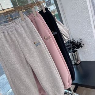 新款 羊羔绒卫裤 女童韩版 百搭休闲裤 刺绣小狗 葵花绒卫裤 2025冬季