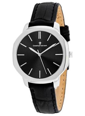 代购Christian Van Sant女士腕表日期夜光计时防刮皮带黑色钢壳