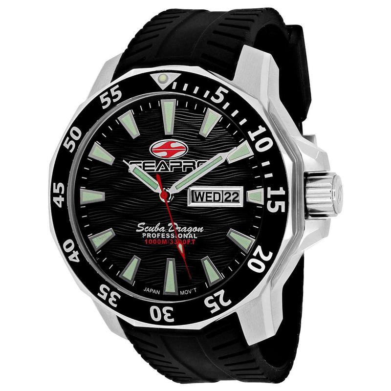 代购SEAPRO男士腕表防水夜光日期显示计时钢壳硅胶带矿物镜面