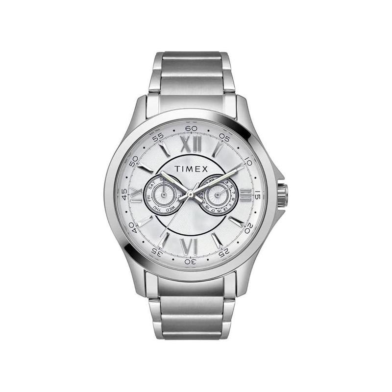 Timex天美时男士腕表日历夜光计时日期钢带防水银色金属商务