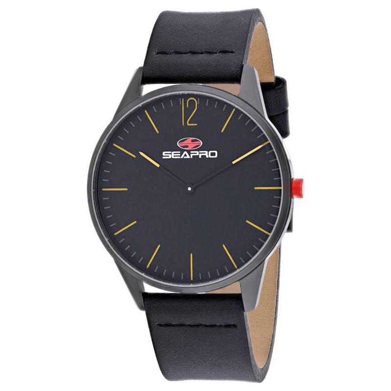 代购SEAPRO男士腕表计时夜光日期防水皮带黑色金属简约商务休闲