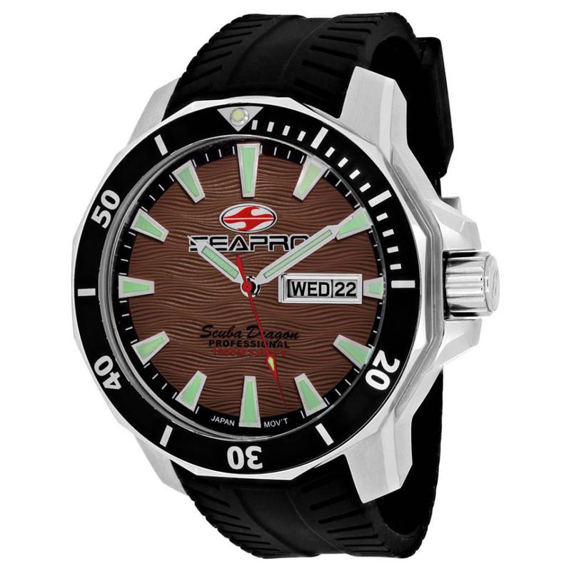 SEAPRO手表男士日期显示石英48mm1000米防水不锈钢壳潜水探险