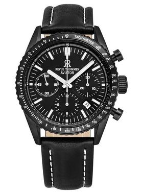 代购Revue Thommen梭曼男士腕表计时测速日期夜光皮带黑色钢壳
