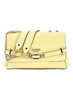代购GUESS女士单肩包可调节肩带翻盖设计多层收纳轻便携带黄色