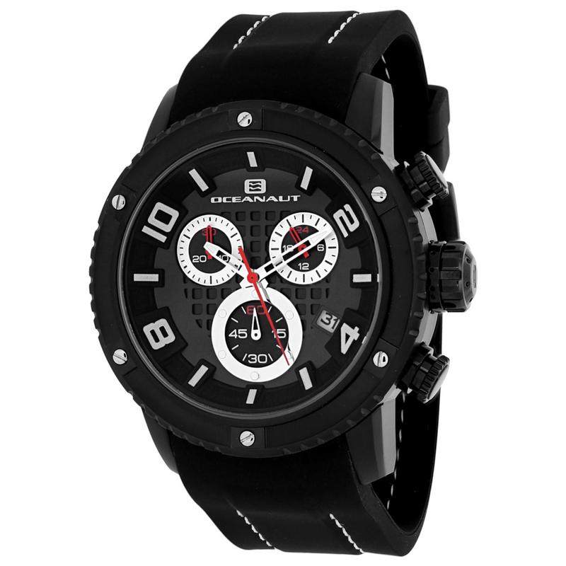代购OCEANAUT男士腕表计时夜光日期测速黑色硅胶钢壳防水运动