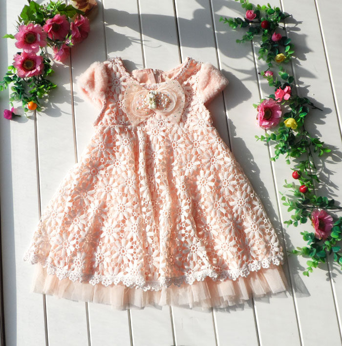 丹尼熊品牌童装库存折扣特卖女童秋装镂空绣花蕾丝背心裙