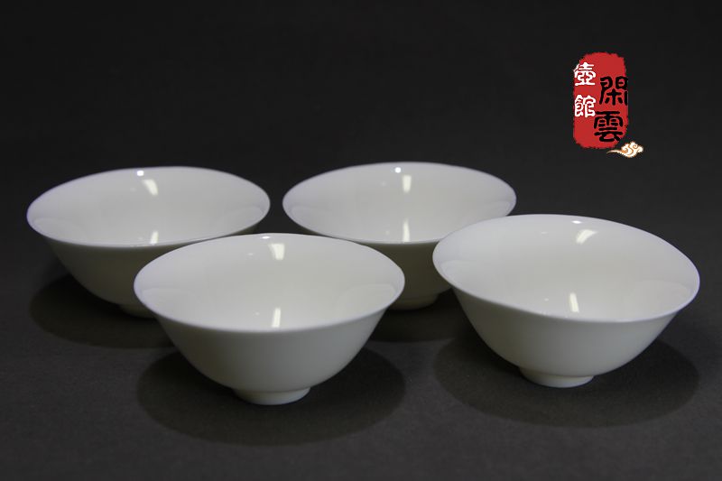白色反口蛋壳杯功夫茶杯4个一套包邮品潮州工夫茶白玉令