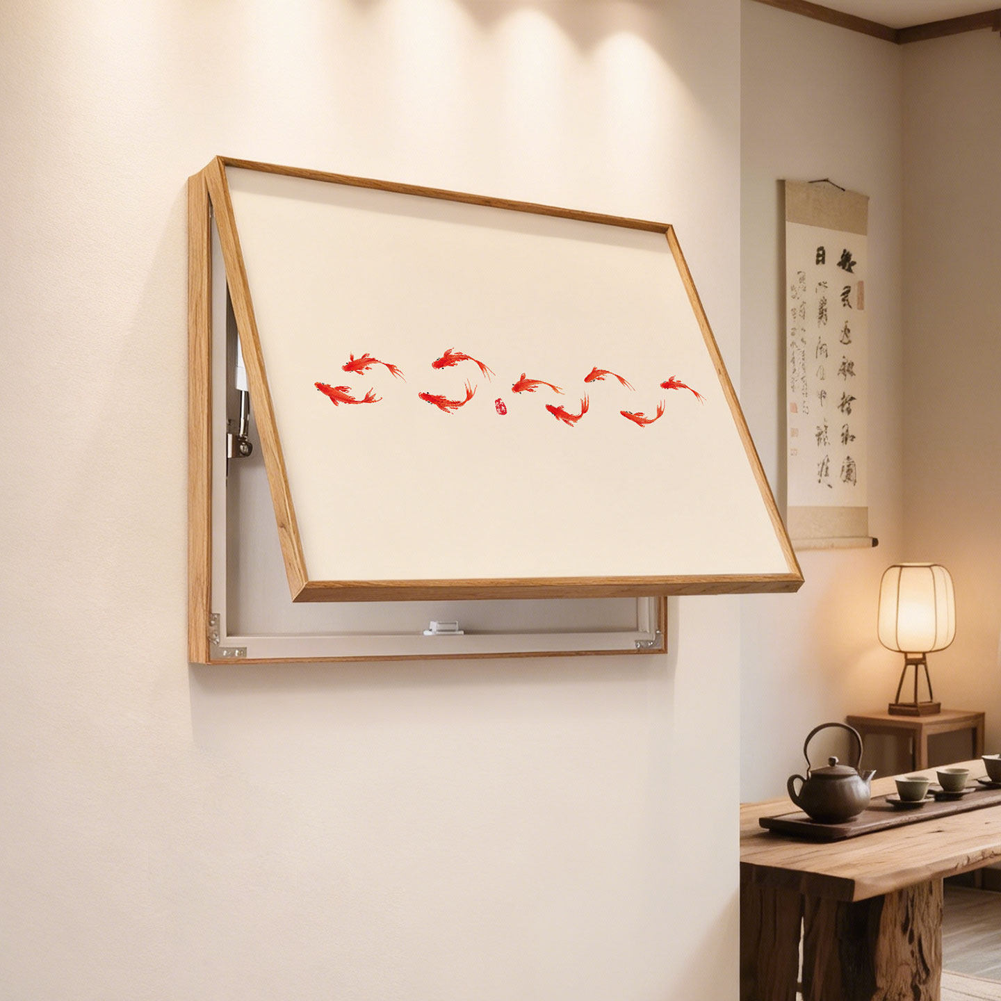 中式锦鲤电表箱遮挡画免打孔