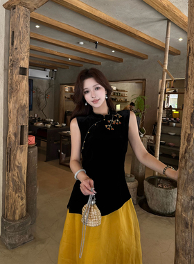 清仓JONI【步步生莲】重工钉珠100桑蚕丝丝绒无袖收腰显瘦上衣