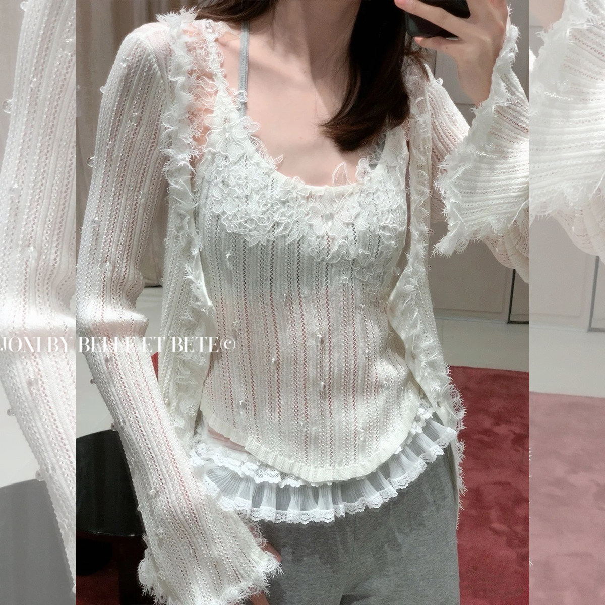 JONIbyBEB朦胧月光蕾丝针织套装