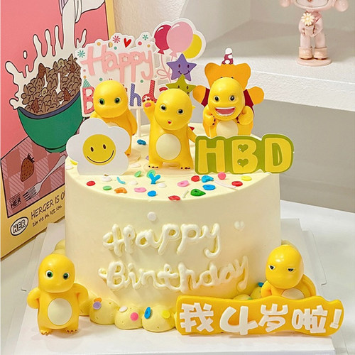 小奶龙蛋糕装饰摆件网红可爱胖胖龙蘑菇花朵儿童生日派对烘焙插件