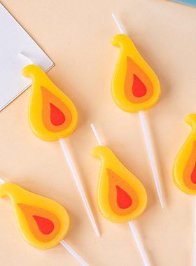 彩色火焰蜡烛蛋糕装饰摆件网红卡通黄色火苗生日蜡烛烘焙甜品插件