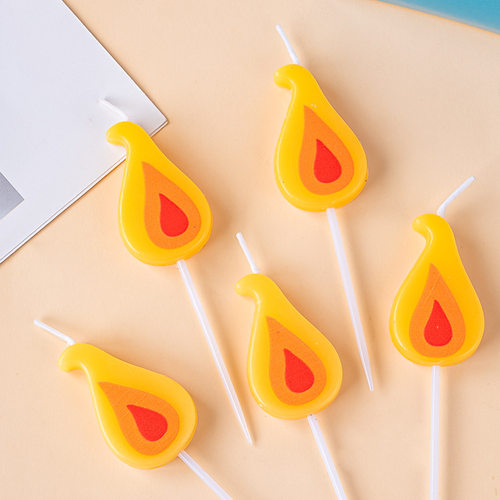 彩色火焰蜡烛蛋糕装饰摆件网红卡通黄色火苗生日蜡烛烘焙甜品插件