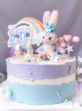 紫色兔子儿童生日蛋糕装饰摆件网红创意女孩卡通兔子蛋糕装饰玩偶
