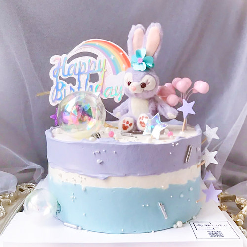 紫色兔子儿童生日蛋糕装饰摆件