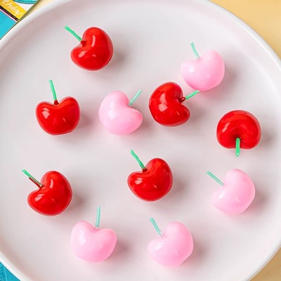韩版樱桃小蜡烛生日蛋糕装饰摆件仿真樱桃生日蜡烛甜品烘焙插件