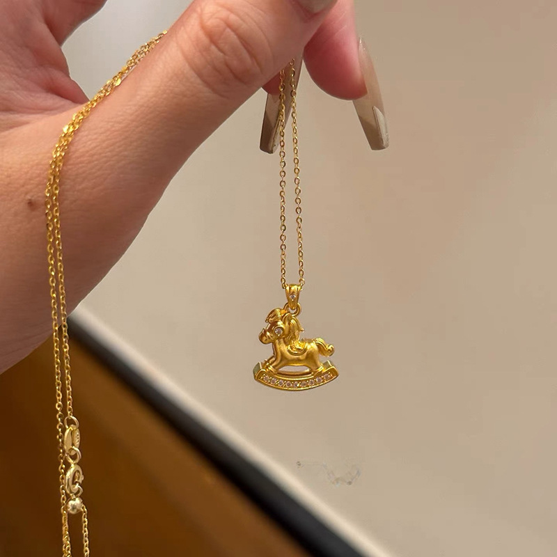 24K真金电镀锆石小马吊坠项链