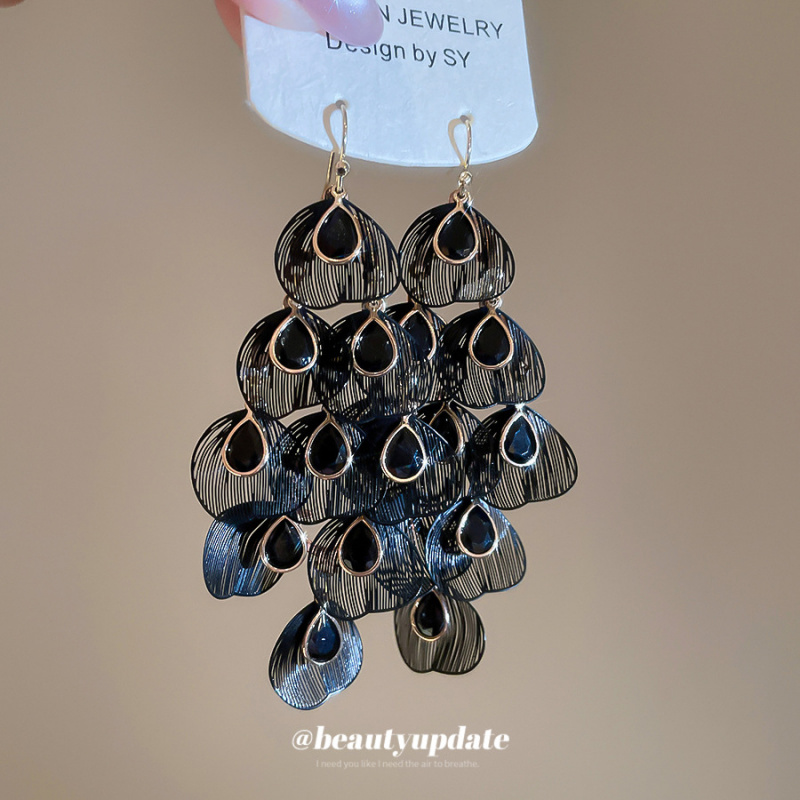 欧美跨境水滴流苏耳钩小众个性