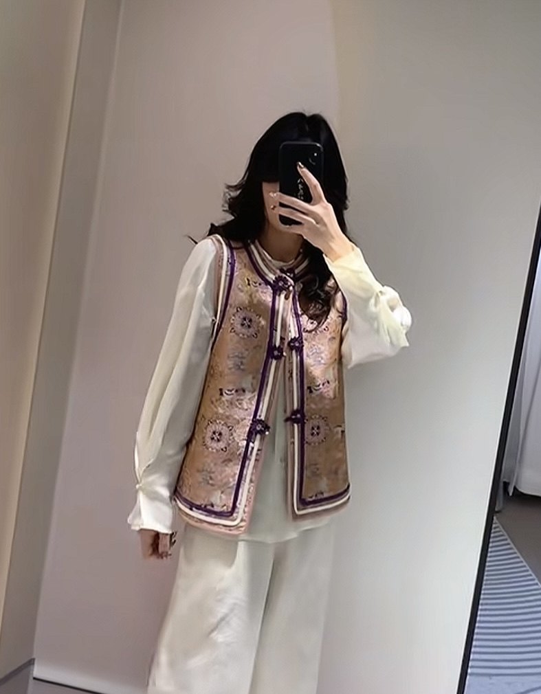 粉色宝相小马甲新中式国风气质手工复古马夹紫色盘扣轻奢坎肩背心