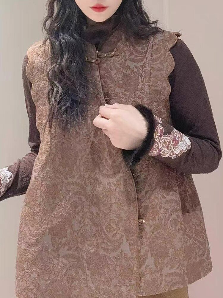 和光同尘新款拼接刻花国风马甲重工新中式气质上衣复古马夹坎肩女