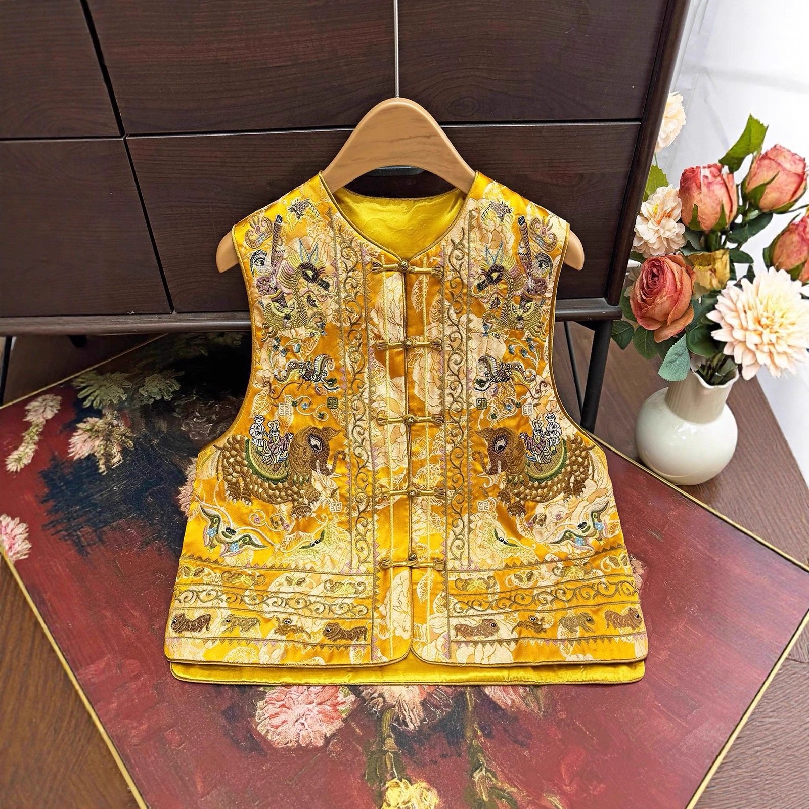 【龙龟神龟】新款中式重工刺绣国风马甲圆领盘扣坎肩马夹真丝织花