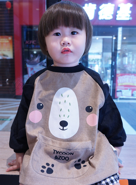 宝宝罩衣秋冬灯芯绒婴儿反穿衣男童女孩宝宝吃饭围兜儿童防水护衣