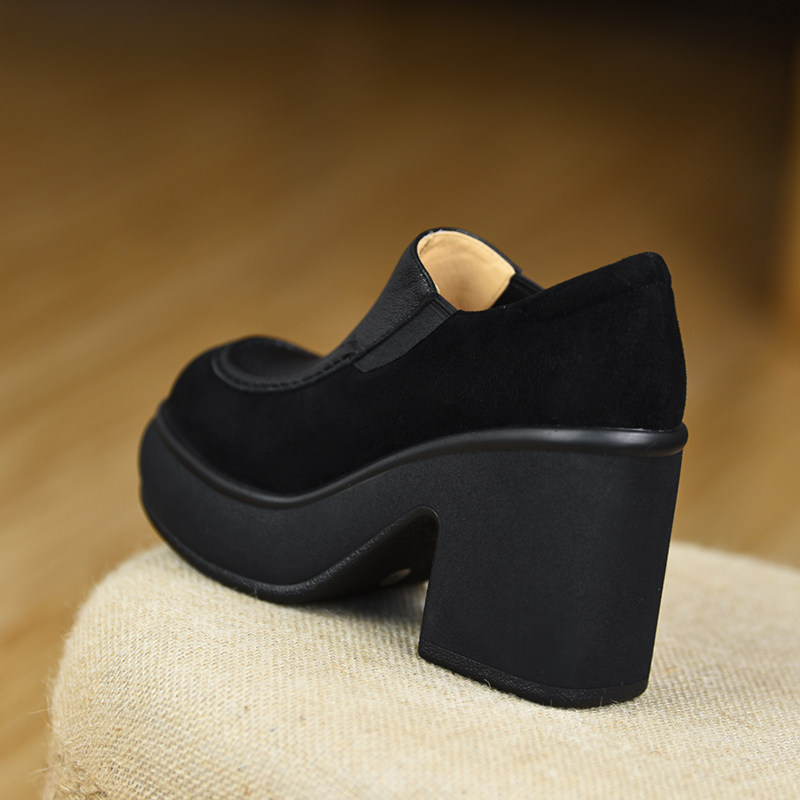 misili 欧美风一脚蹬粗跟深口单鞋女高跟厚底小个子通勤女鞋,女鞋,深口单鞋,淘宝优惠券,粉丝福利购,淘宝优惠卷