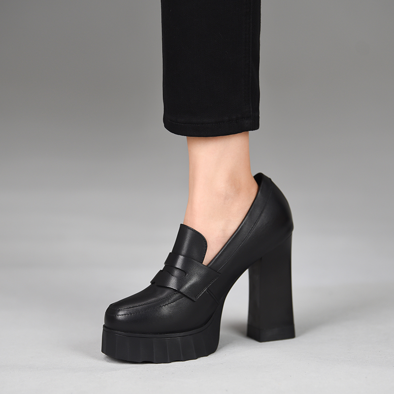 misili深口单鞋真皮防水台高跟