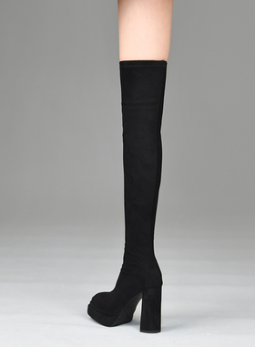 misili显瘦过膝长靴女粗跟弹力瘦瘦女靴子秋冬季新款10.8cm高跟鞋