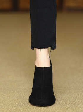 misili 10cm圆头粗跟单鞋女2026春季新款高跟鞋深口黑色弹力女鞋