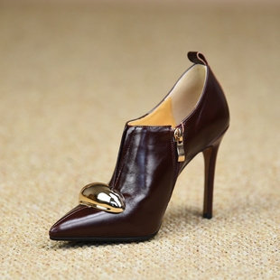 平底金属扣女鞋 misili法式 新款 2026春季 尖头细跟单鞋 10.3cm高跟鞋