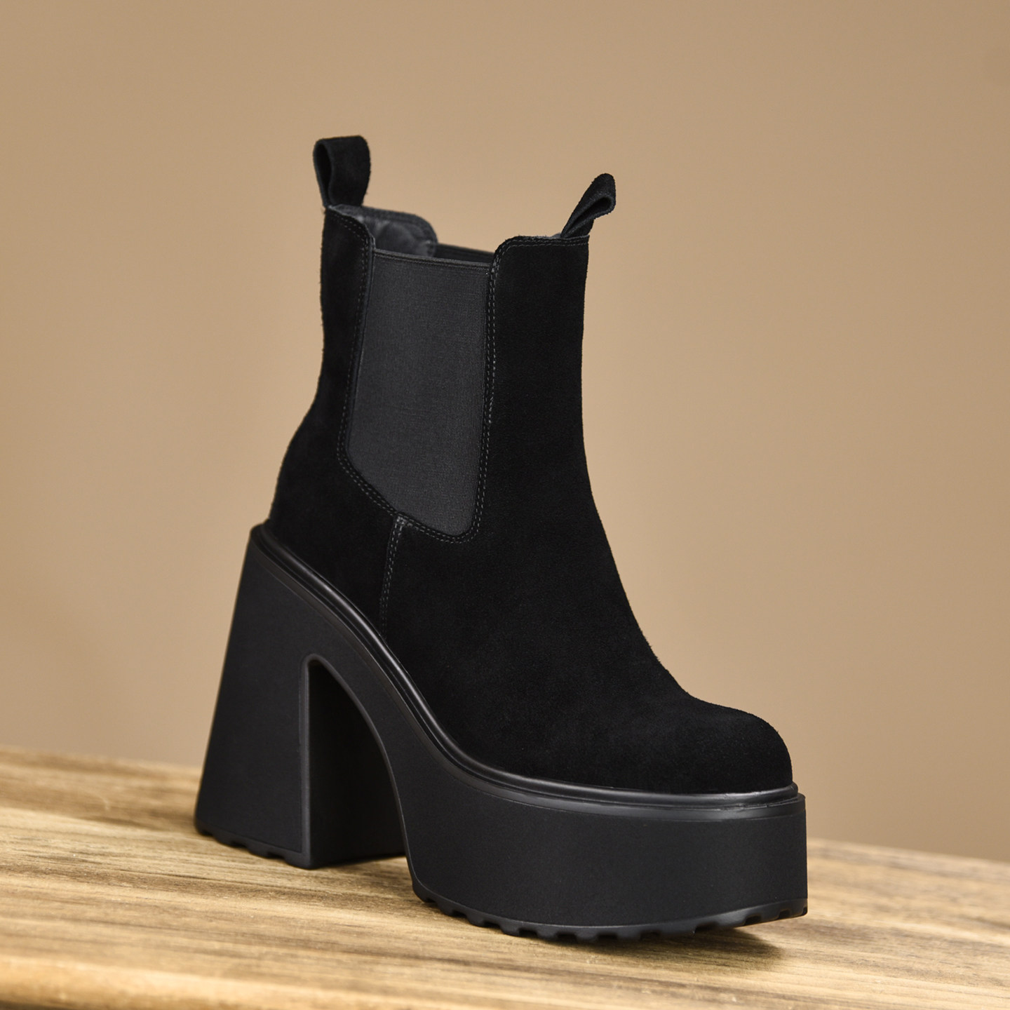 misili~12cm 马丁靴粗跟短靴2025秋冬季新款高跟鞋厚底真皮女靴子