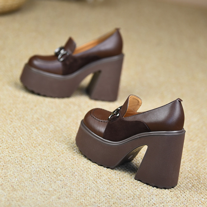 misili乐福鞋粗跟单鞋12cm拼接高跟鞋2026春季新款防水台厚底女鞋,女鞋,深口单鞋,淘宝优惠券,粉丝福利购,淘宝优惠卷