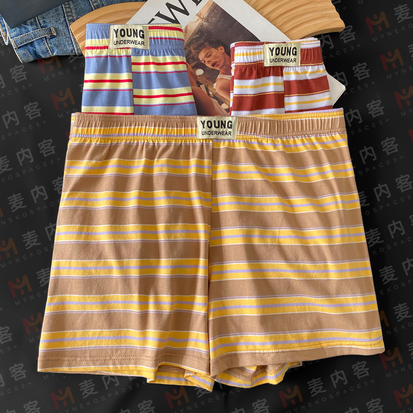 新款条纹男士内裤阿罗裤纯棉宽松居家四角睡裤运动休闲简约平角裤,女士内衣/男士内衣/家居服,男阿罗裤,淘宝优惠券,粉丝福利购,淘宝优惠卷