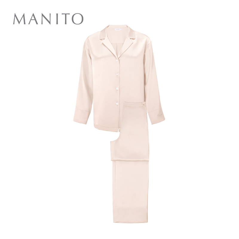 MANITO/曼尼陀Jolly可机洗长袖睡衣套装西装领桑蚕丝真丝家居服女