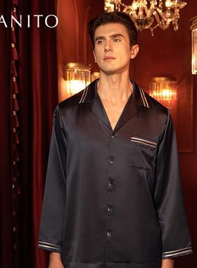 Ehouse/曼尼陀Ribbon男士睡衣套装 男士桑蚕丝睡衣家居服套装秋冬
