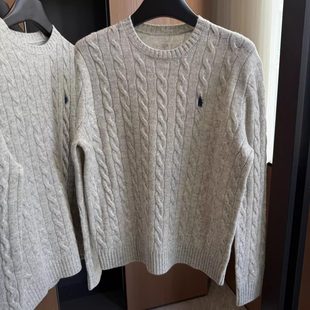 老钱风RL小马刺绣老钱风粗绞花圆领长袖针织衫毛衣休闲风女羊毛