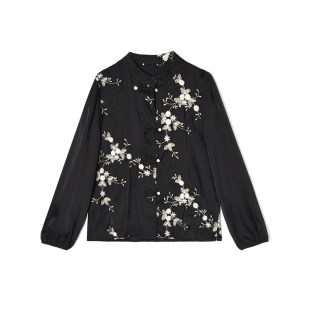 AL0D0039精致绣花新中式 女3.16春 上衣单排扣衬衫