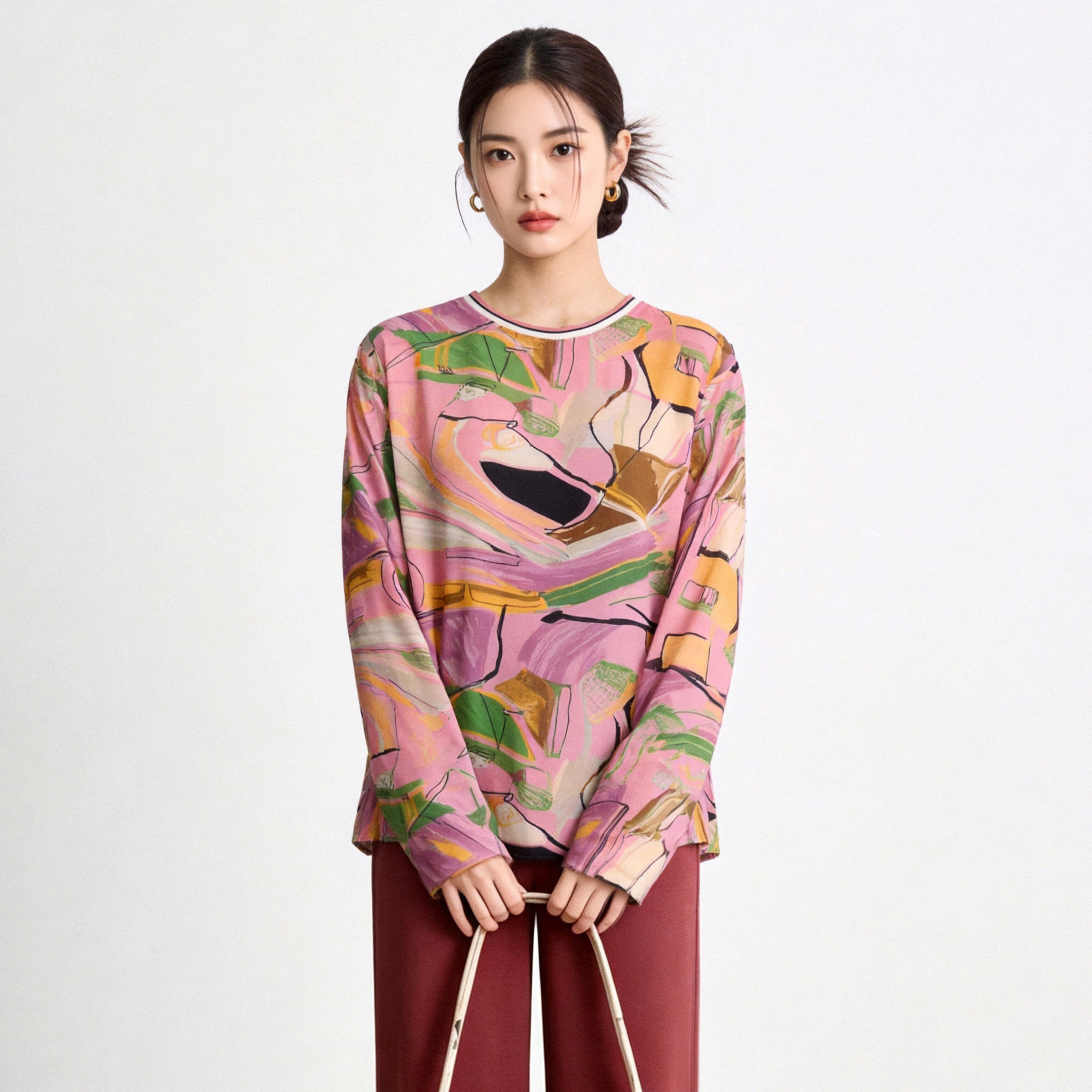 NY0U0040时尚印花上衣+纯色吊带两件套装女8.24秋