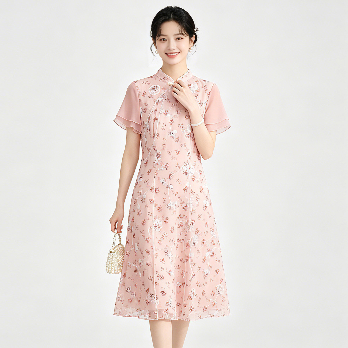 9魅高端XZ0A0010新中式碎花裙子旗袍连衣裙女5.25夏