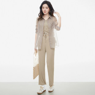 专柜折扣女装 HH0U0053衬衫 三件套装 长裤 3.16春 背心