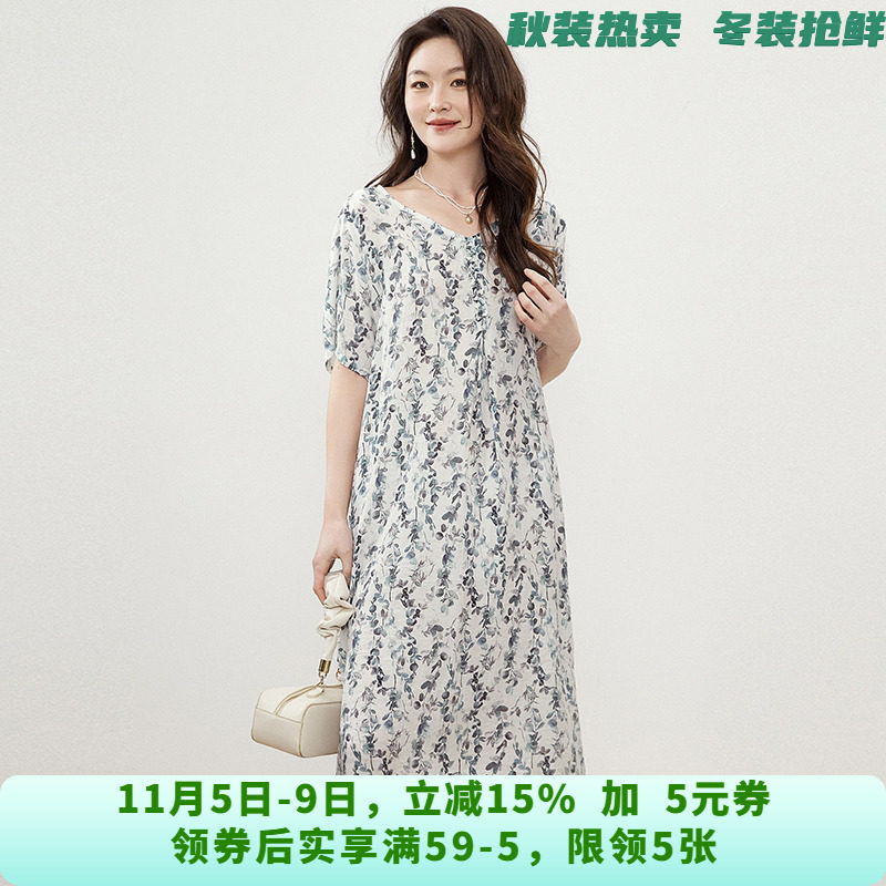 RJ0A0028套头印花中长裙宽松舒适妈妈装裙子连衣裙女6.5夏