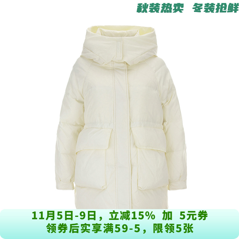 YR1B0148白鸭绒轻盈感中长款保暖羽绒服女11.26冬