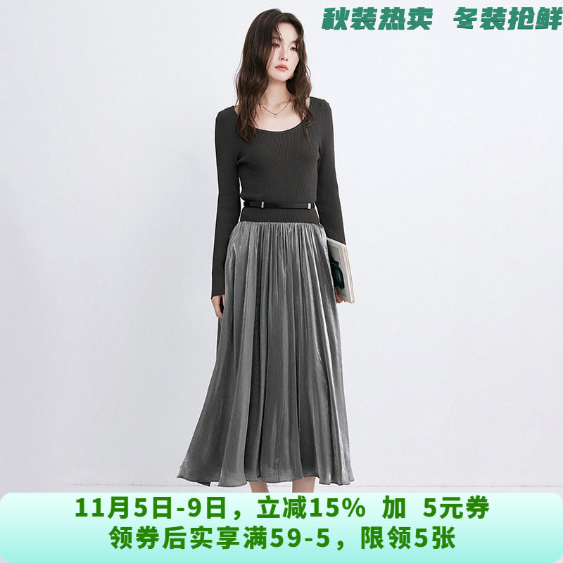 RU0A0029轻奢气质中长裙松紧腰裙子连衣裙女10.2秋
