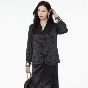 AL0D0031国风绣花长袖 女3.16春 上衣盘扣立领衬衫