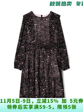 BP0A0026时髦碎花中裙高腰长袖裙子连衣裙女10.6秋