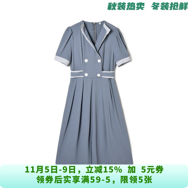 UW0A0011拼色设计中裙可开扣裙子连衣裙女4.19夏