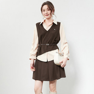 女2.24春 两件套装 KA0U0015不规则马甲 条纹衬衫