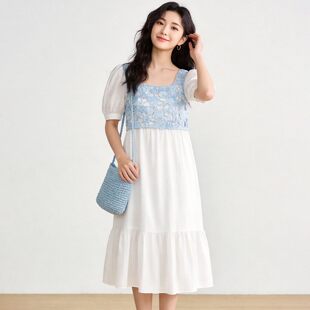 0A0017花朵针织拼接款套头裙子连衣裙女5.8夏