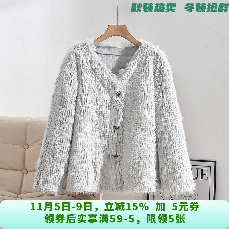 DR1H0058知性优雅长袖黄金绒大衣毛呢外套女10.10冬